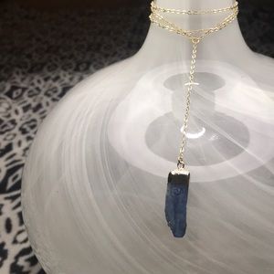 Raw Blue Kyanite 14K Gold Plated Lariat Necklace